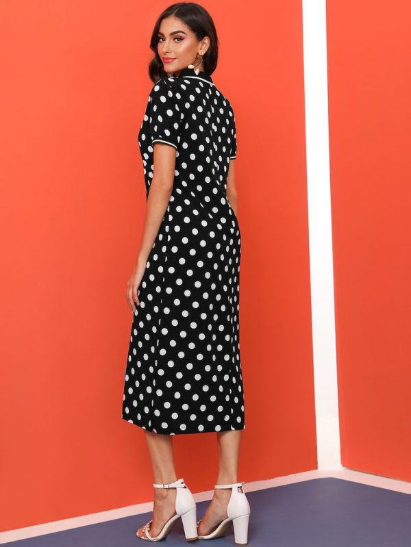 Alternative view of Đầm Polka Dot Đen Và Trắng Casual