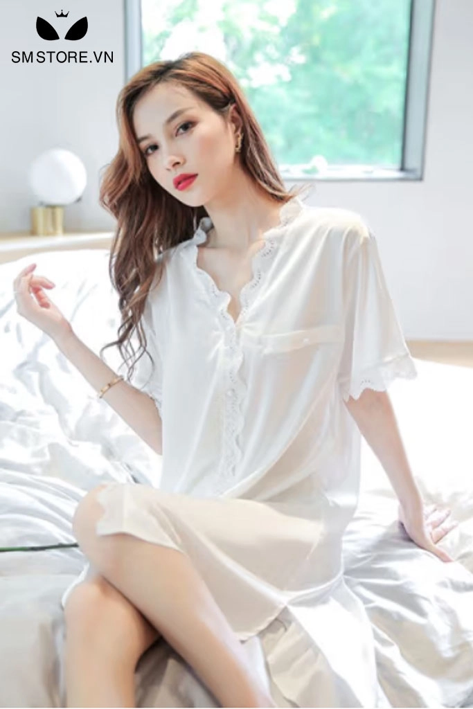 Xuyên thấu áo sơ mi trắng mặc ngủ vải mỏng dáng dài gợi cảm